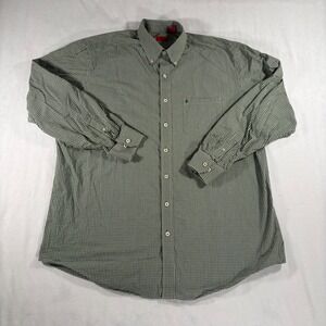 Izod Button Down Shirt Mens 2XLT Green Gingham‎ Excellent Long Sleeve Cotton